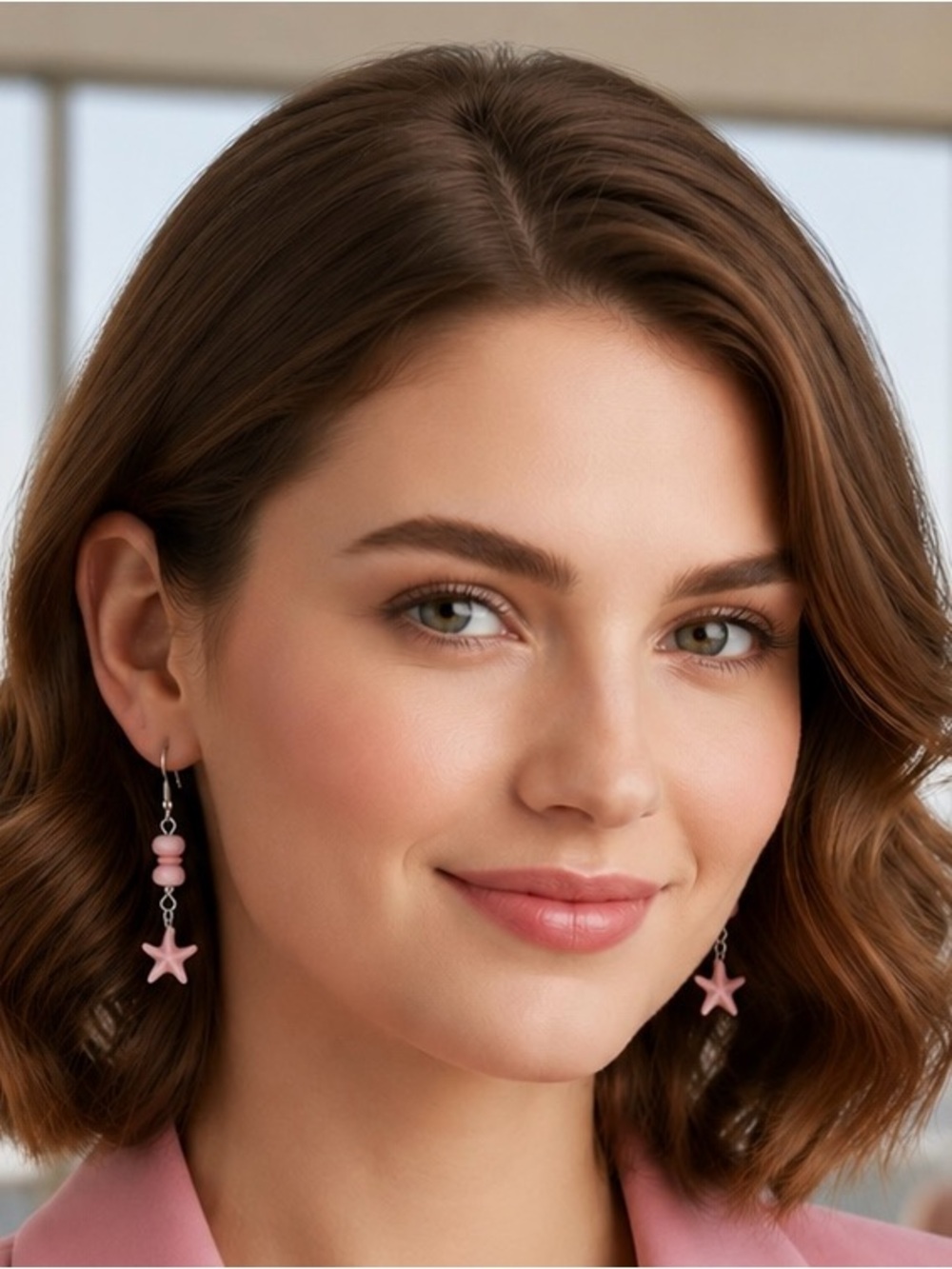 Pink Stone Starfish Earrings